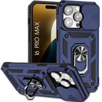 Case for iPhone 16 Pro Max - Ultra-Resistant Protection with Stand and Sliding Camera Cover - Navy Blue mėlyna