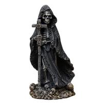 Mirties statula Helovinui Juoda siaubo mantija Skulptūra Gotikinė derva Santa Muerte Figūrėlė Helovinui Vidaus knygų lentynos Stalo dekoras B