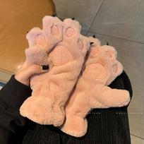 Jaukios meškiuko letenėlės vilnos pamušalu žieminės pirštinės mergaitėms One Size rožinė