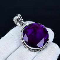 Ametisto pakabukas, 925 sterlinginio sidabro rankų darbo papuošalas, Ametisto sidabrinis pakabukas, Papuošalas vakarėliui moterims, Pakabukas gimtadienio dovana 4.5 Cm violetinė