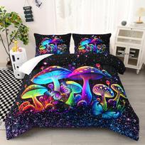 Mushroom Comforter Set Colorful Sparkle Natural Wild Fungus Bedding Set Botanical Plants Duvet Set Butterfly Comforter 90X200cm