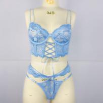 European and American new products are hot-selling straps, steel pallets, lace bras, sexy nail beads Dsmallflowers, perspectiveunderwear set for women S šviesiai mėlyna spalva