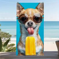 Funny Chihuahua Popsicle Beach Towel, Soft Microfiber Quick Dry Oversized Bath Towel, Cute Summer Pool Blanket W30*H60(CM)