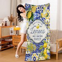 Mediterranean Lemon Cartoon Microfiber Beach Towel Absorbent Quick Dry Soft Yoga Swimming Resort Mountain Climbing Towel W40*H60(CM)