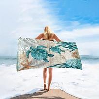 Sea turtle print single side printed beach towel Bath towel is super absorbent, suitable for family light travel W40*H60(CM)