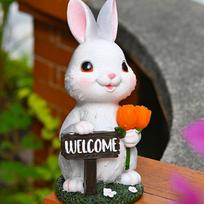 Solar Powered Bunny Statue with LED Tulip Light for Garden Patio Porch For Outdoor Decoration Resin Waterproof China Mainland