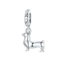 BAMOER 925 Silver Cute Corgi Charms for Bracelets, Classic Dog Pawprint DIY Beads Charm Jewelry Gifts for Pet Lovers