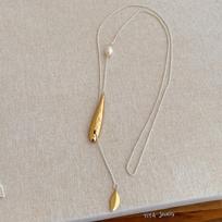 Adjustable Y Shape Choker Simple Natural Freshwater Pearl Matte Color Metallic Water Drop Leaf Pendant Necklaces for Women