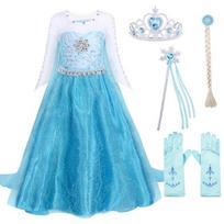 Elsa Anna Frozen Princess Dress for Kids 3-4 Years 110cm Blue Cosplay Halloween Christmas Party Costume 140 CM tamsiai mėlyna spalva/balta