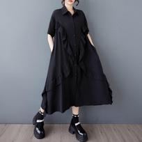 Short sleeve Plus size Black vintage new in dresses for women casual loose long summer shirt dress