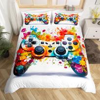 Gamer Bedding Set Video Game Gamepad Duvet Cover Teens Bedroom Novelty Modern Game Controller Comforter Cover Gaming Quilt Cover EU Single(135*200cm)3pcs