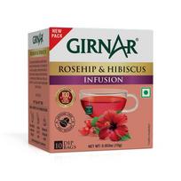 Girnar Rosehip & Hibiscus Herbal Infusion Tea Bags 10 Count Pack of 1 Caffeine Free Fruity Floral Beverage