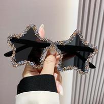Five-pointed Star Personalized Ocean Candy-colored Sunglasses, Handmade With Rhinestones, Perfect For Photos, Clubbing, And Street . One Size