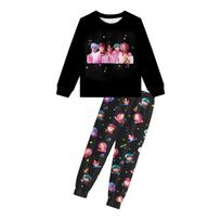 KPop Demon Hunters Autumn Winter Cute Cartoon Children's Long Sleeved Home Clothes Soft Comfortable Pajama Set 110 juoda