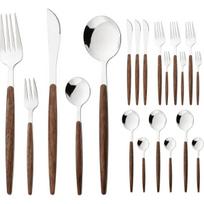 20-piece Silverware Set for 4, Include Knife Fork Spoon, Stainless Steel Flatware Set with Wooden Handle, Mirror sidabras