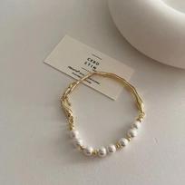 Irregular Liquid Metal Girl Gift Copper Women Bracelet Korean Style Zircon Pearls Bracelet Party Zircon Accessories Baroque auksas