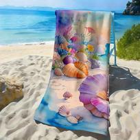 Marine shell flower pattern polyester microfiber beach towel is highly absorbent, suitable for swimming and beach outings W40*H60(CM)