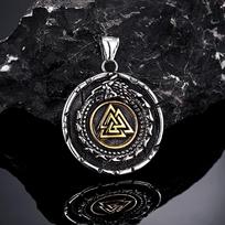 Vikings Ouroboros Dragon Necklace Men Stainless Steel Norse Runes Triangle Pendant Amulet Scandinavian Jewelry Vintage Male Gift 60CM