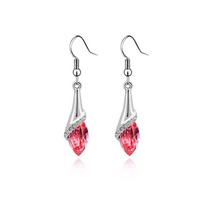 Blue Crystal Water Drop Women Hook Earrings Red Transparent Rhinestone Pendants Bohemian Drop Earrings Copper Color Hooks