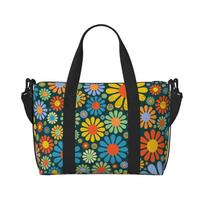 Abstract Hippie Flowers Print Travel Duffel Bag Gym Sports Tote Bags Women Weekender Overnight Bag Large Carry on Bag Waterproof