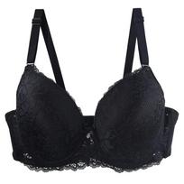 Sexy Lace Bow Floral Underwear For Ladies Push Up Bras DE Full Thin Mold Cup Plus Size Lingerie 36/80C juoda