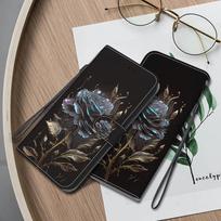 3D Abstraktus Meno Paveikslas Juodas Auksinis Rožinė Gėlė Odinis Telefono Piniginės Dėklas Knygelė Stovas iPhone Mergaitėms Magnetinis Kortelių Atlenkiamas Dangtelis Krepšys 7/8Plus