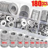 180Pcs Stainless Steel Washers O Ring Fasteners Gasket Set Assortment Kits M2 M2.5 M3 M4 M5 M6 M8 M10 Flat Washer Grommets 180PCS