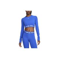 Nike Pro 365 trumpomis rankovėmis sportinis topas moterims, su raidžių spauda, apvalia iškirpte, mėlynas FV5484-405 S