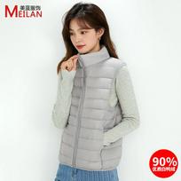 Velvet women's stand-up collar vest light down jacket women's large size thin light winter coat vest S šviesiai pilka spalva