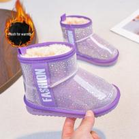 Girls' Waterproof Non-slip Leather & Fur Snow Boots - Fleece-lined, Thickened Ankle Boots for Kids Size 34, 20.3 cm inner