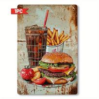 VintageStyle  Wooden Wall Art  Fun Burger  Fries Decor with Soda Tomatoes  Potatoes Perfect for Living Room Bedroom K 20x30cm（7.8x11.8inch）