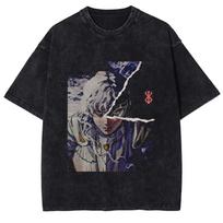 Berserk Brand of Sacrifice & Katana Vintage Washed Double-Sided Anime T-Shirt, Unisex Dark Fantasy Manga Fan Streetwear Tee, 100% Cotton Casual Short L