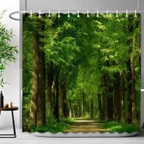 Lauko vaizdingo miško dušo užuolaida su kabliukais Žali augalai Medis Krioklio kraštovaizdis Vandeniui atsparios dušo užuolaidos Vonios dekoras 90x180cm-35x70in