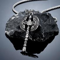 Norse Runes Odin's Raven Giant Axes Necklaces Men Stainless Steel Vikings Valknut Amulet Pendant Scandinavian Jewelry Male Gifts