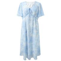 Sancai Plus Size 2026 Summer Chiffon Maxi Dress with Oceanic Print L