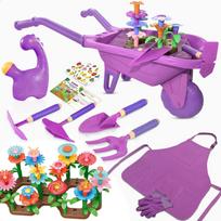 Gardening Tool Set Toys for Kids, Children's Outdoor Garden Beach Cart Apron Glove Plant Flowers Tools Gifts for Boys and Girls violetinė