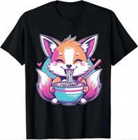 Translyčių Pasididžiavimas Kawaii Lapė Ramenų Makaronai Transgender Vėliava Marškinėliai Moteriški Drabužiai Viršutiniai Drabužiai Kawaii Drabužiai Camisetas S