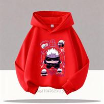 Jujutsu Kaisen Cartoon Children Hoodies Fall Winter Boys Girls Cute Long Sleeve Tops Long Sleeve Tops Kids Fleece Sweatshirts M raudona