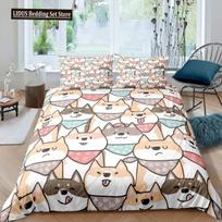 Shiba Inu Duvet Cover Cute Shiba Inu Bedding Set Dog Loves Bedding Set Microfiber Cartoon Animal Pattern Queen King Quilt Cover 70x133cm 3pcs