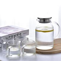 High Borosilicate Glass Water Pitcher Set with Vertical Stripes