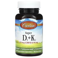 Carlson, Super D3 + K2, 90 Veggie Capsules