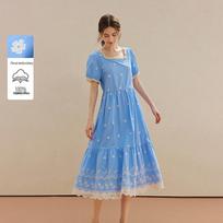INMAN Embroidered Square Neck Cotton Dress S