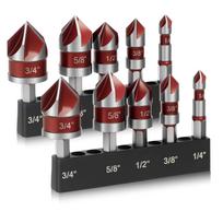 10Pcs Countersink Drill Bit Set with 82-Degree 5 Flutes Quick-Change Hex Shank 1/4 to 3/4 Inch Size Counter Sink Bits for Wood 6.3mm-19mm