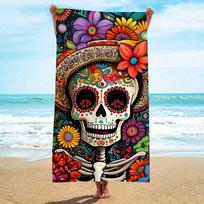 Colorful Skull Floral Microfiber Beach Towel, Quick-Dry Strong Wrap for Beach Pool Use W30*H60(CM)