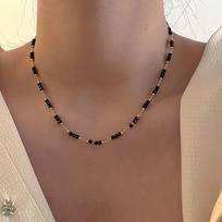 Vintage Black Crystal Glass Bead Chain Choker Necklace For Women Fashion Simple Metal Link Handmade Necklace Zircon Party Gift