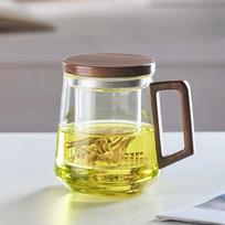 Glass Tea Cup with Lid Portable Puer Kung Fu Tea Cup Heat Resistant for Blooming and Loose Leaf Tea for Travel Camping Home 525ml gryna
