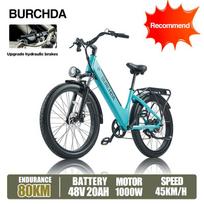 BURCHDA AZ26 1000W Suaugusiųjų elektrinis dviratis 48V 20AH Nuimama baterija, 26 colių 3.0 storos padangos E-bike miestui
