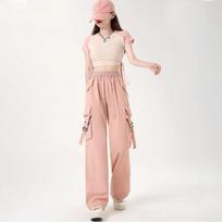 Womens Pink Cargo Pants Solid American Vintage Casual Baggy High Street Streetwear Black Straight Tube Female Wide Leg Sports Pants S rožinė