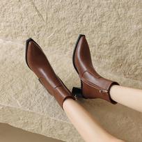 Krazing Pot Cow Skin Winter Shoes Thick High Heels Chelesa Boots Office Lady Zipper Keep Warm Ankle Boots 34 ruda