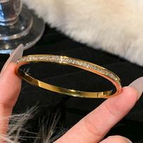 1 vnt. titano plieno aukso spalvos apyrankė, madingas klasikinis stilius, nerūdijančio plieno apyrankė, inkrustuota cirkoniu, moterims kasdieniam dėvėjimui Gold black